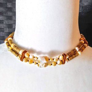 NEW*MOTHER OF PEARL & BAMBOO*CHOKER /NECKLACE*NATIVE/BOHEMIAN*HAND CRAFTED